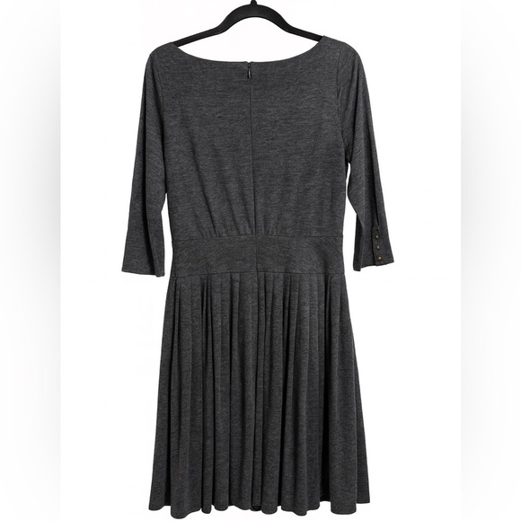 LOFT Women’s Size 8 Dark Gray Pleated Knit Dress – 3/4 Sleeve Fit & Flare - Picture 2 of 2